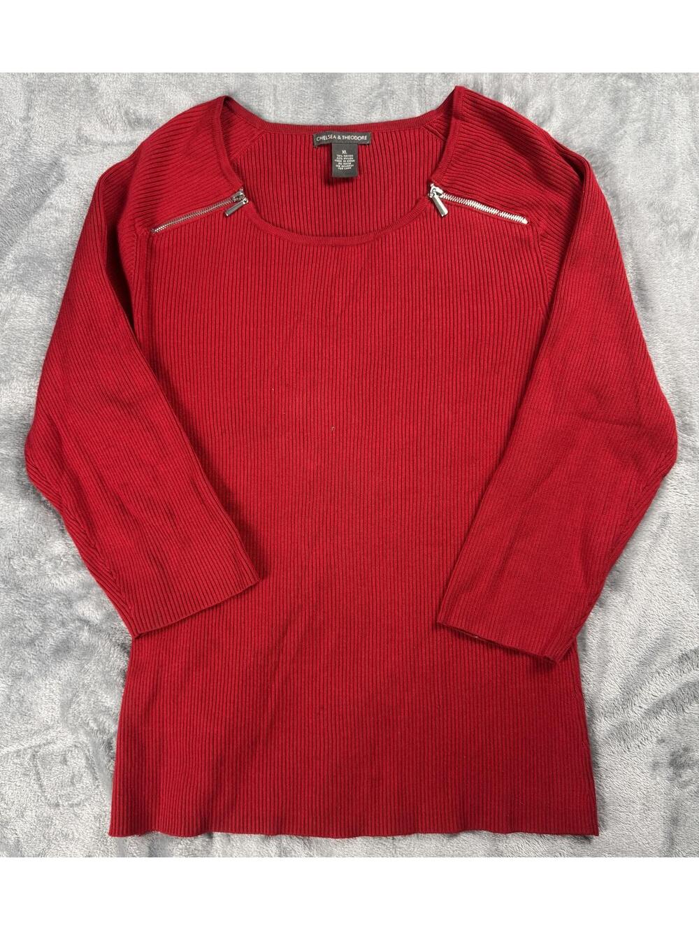 Chelsea & Theodore Women's Size XL Ribbed Red Long Sleeve Sweater